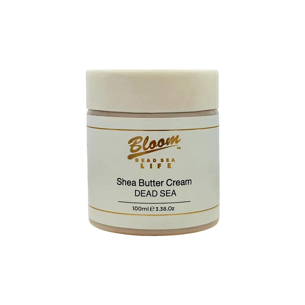 Bloom Dead Sea Shea Butter jar on a clean background showing front product label